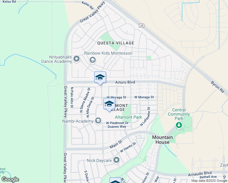 map of restaurants, bars, coffee shops, grocery stores, and more near 445 North Covina Street in Tracy