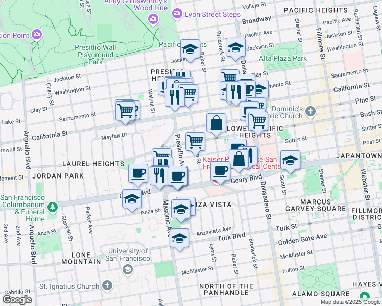 map of restaurants, bars, coffee shops, grocery stores, and more near in San Francisco