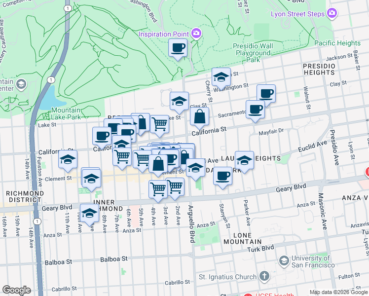 map of restaurants, bars, coffee shops, grocery stores, and more near in San Francisco
