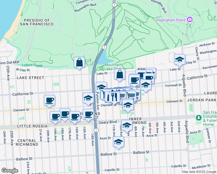 map of restaurants, bars, coffee shops, grocery stores, and more near 178 12th Avenue in San Francisco
