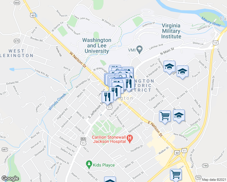 map of restaurants, bars, coffee shops, grocery stores, and more near 12 South Jefferson Street in Lexington