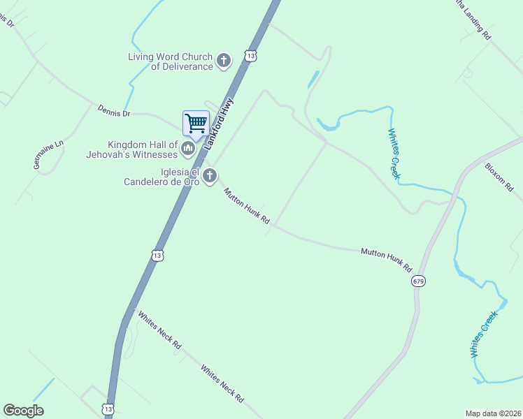 map of restaurants, bars, coffee shops, grocery stores, and more near 27259 Mutton Hunk Road in Parksley