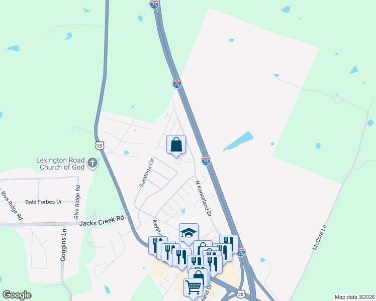 map of restaurants, bars, coffee shops, grocery stores, and more near 450 North Keeneland Drive in Richmond