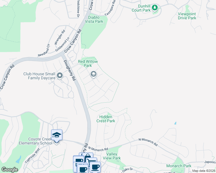 map of restaurants, bars, coffee shops, grocery stores, and more near 612 Sunflower Court in San Ramon