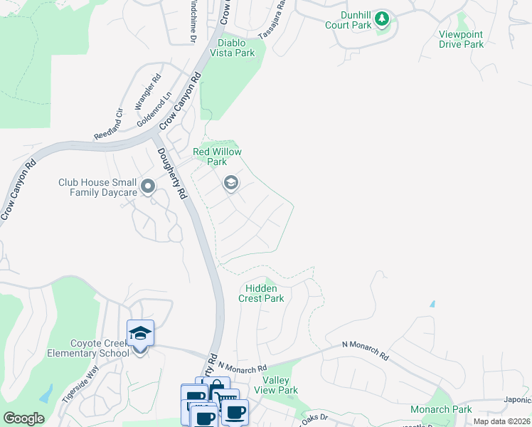 map of restaurants, bars, coffee shops, grocery stores, and more near 612 Sunflower Court in San Ramon