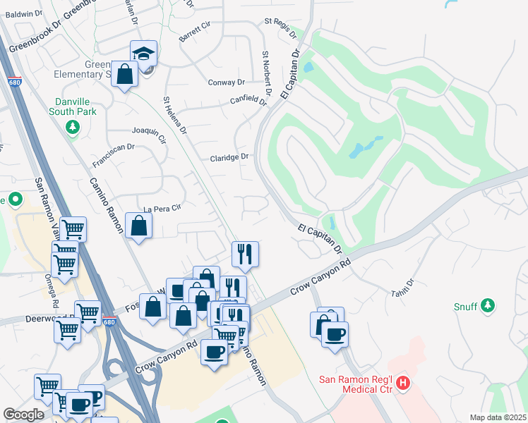 map of restaurants, bars, coffee shops, grocery stores, and more near 307 Rappahannock Court in Danville