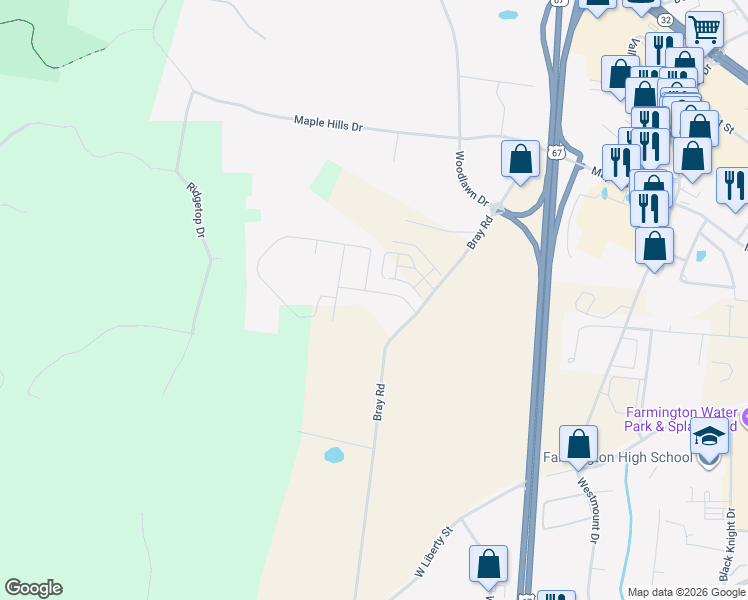 map of restaurants, bars, coffee shops, grocery stores, and more near 1820 Oak Knoll Drive in Farmington