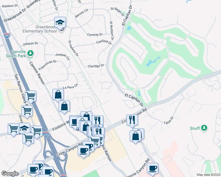 map of restaurants, bars, coffee shops, grocery stores, and more near 307 Rappahannock Court in Danville