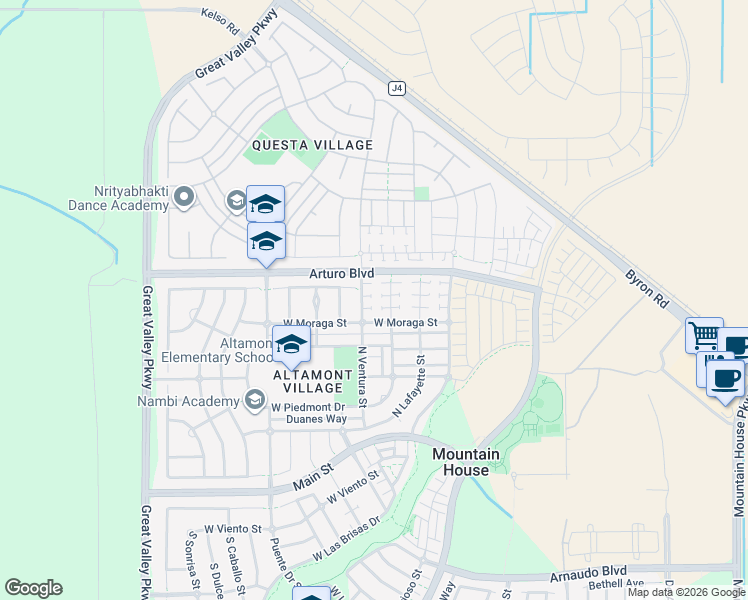 map of restaurants, bars, coffee shops, grocery stores, and more near 451 North Orinda Court in Tracy
