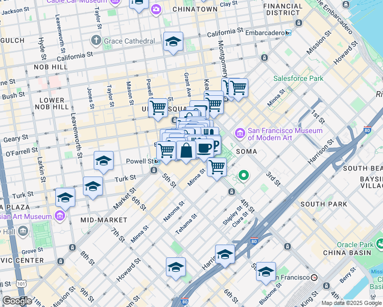 map of restaurants, bars, coffee shops, grocery stores, and more near 789 Mission Street in Milwaukee