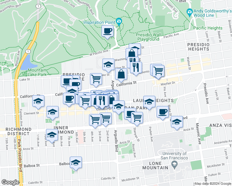 map of restaurants, bars, coffee shops, grocery stores, and more near in San Francisco
