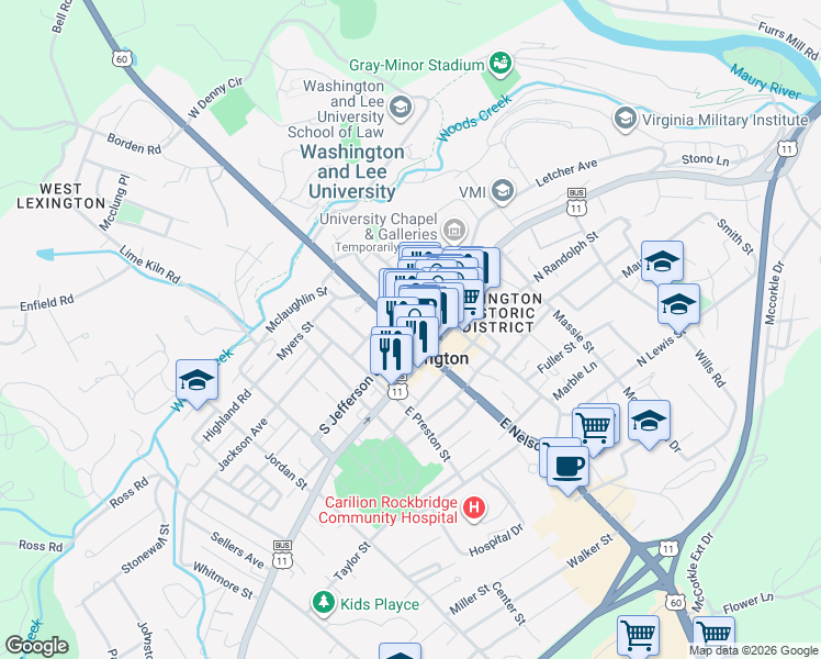map of restaurants, bars, coffee shops, grocery stores, and more near 12 South Jefferson Street in Lexington