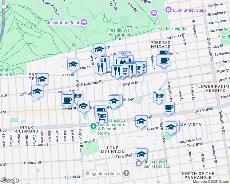 map of restaurants, bars, coffee shops, grocery stores, and more near 561 Spruce Street in San Francisco