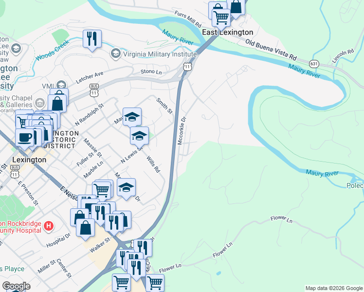 map of restaurants, bars, coffee shops, grocery stores, and more near 407 Mccorkle Drive in Lexington