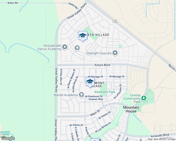 map of restaurants, bars, coffee shops, grocery stores, and more near 461 North Albany Street in Tracy