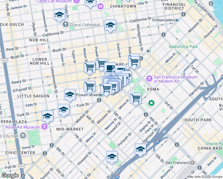 map of restaurants, bars, coffee shops, grocery stores, and more near in San Francisco