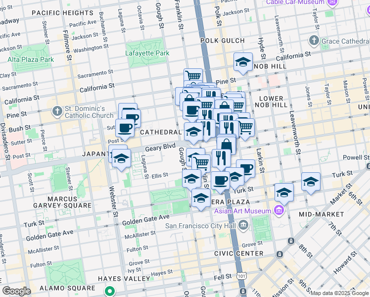 map of restaurants, bars, coffee shops, grocery stores, and more near in San Francisco