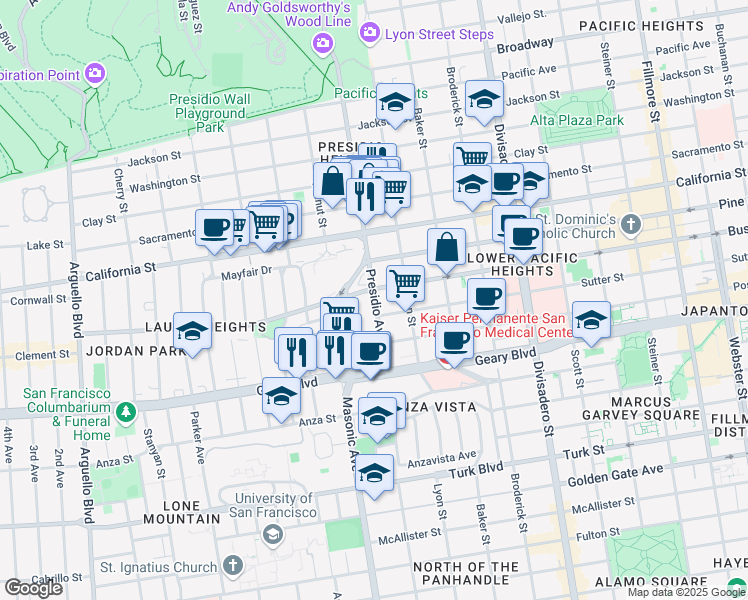 map of restaurants, bars, coffee shops, grocery stores, and more near in San Francisco