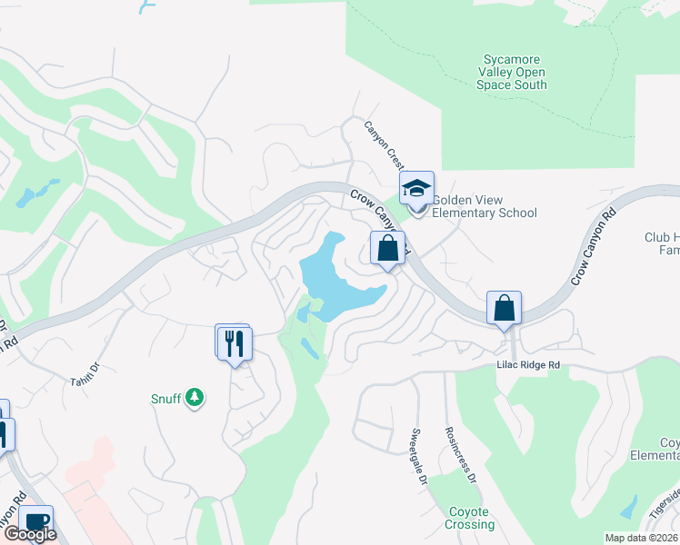 map of restaurants, bars, coffee shops, grocery stores, and more near 4051 West Lakeshore Drive in San Ramon