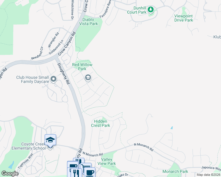map of restaurants, bars, coffee shops, grocery stores, and more near 625 Sunflower Court in San Ramon