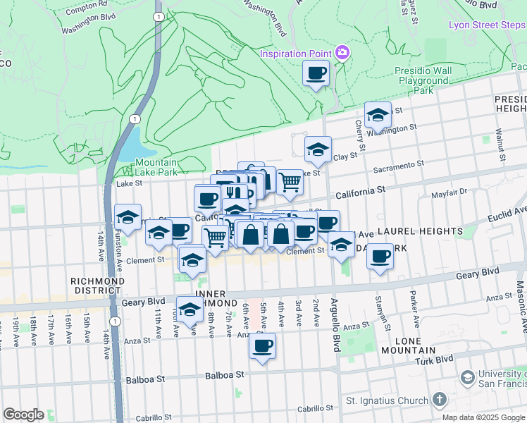 map of restaurants, bars, coffee shops, grocery stores, and more near in San Francisco