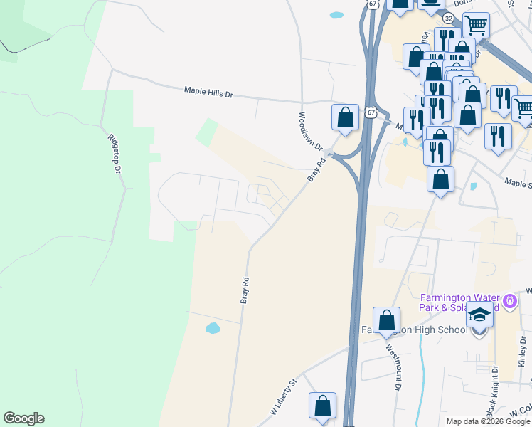 map of restaurants, bars, coffee shops, grocery stores, and more near 1807 Oak Knoll Drive in Farmington