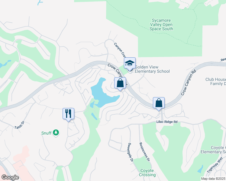 map of restaurants, bars, coffee shops, grocery stores, and more near 3051 Tahoe Place in San Ramon
