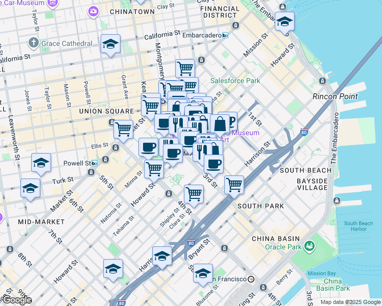 map of restaurants, bars, coffee shops, grocery stores, and more near in San Francisco