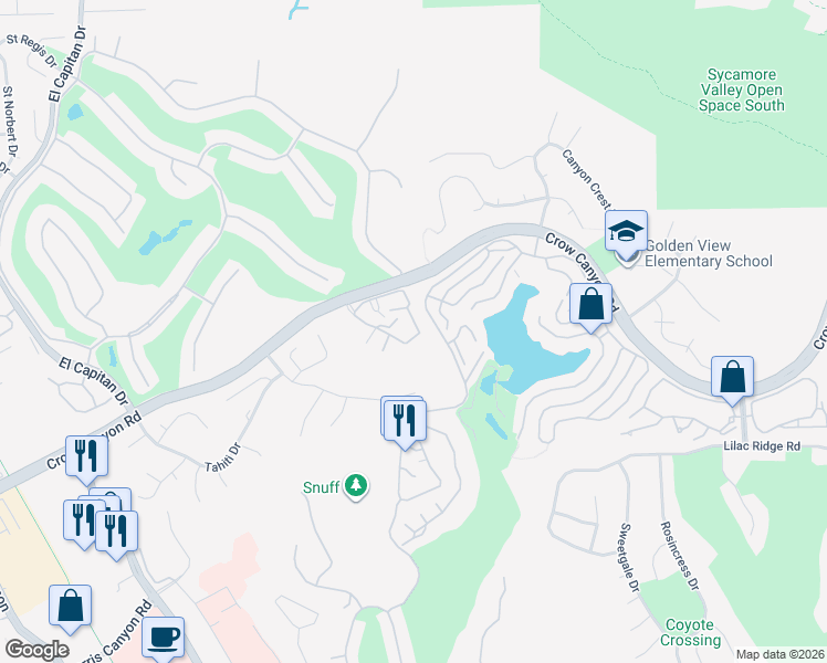 map of restaurants, bars, coffee shops, grocery stores, and more near 3745 Crow Canyon Road in San Ramon