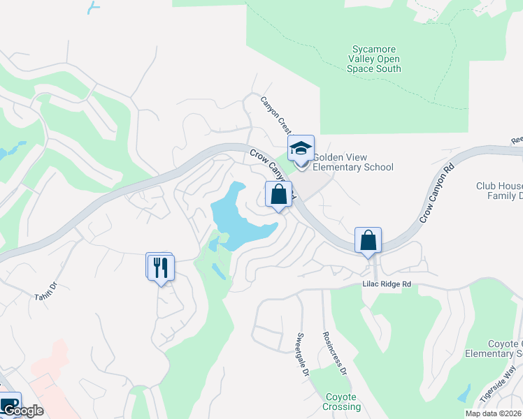 map of restaurants, bars, coffee shops, grocery stores, and more near 3051 Tahoe Place in San Ramon