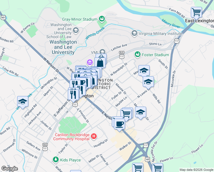 map of restaurants, bars, coffee shops, grocery stores, and more near 107 East Henry Street in Lexington