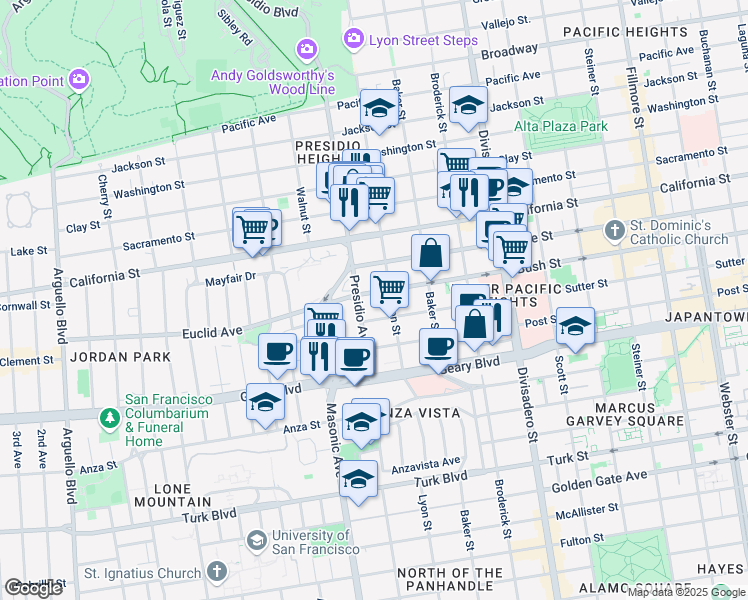 map of restaurants, bars, coffee shops, grocery stores, and more near in San Francisco