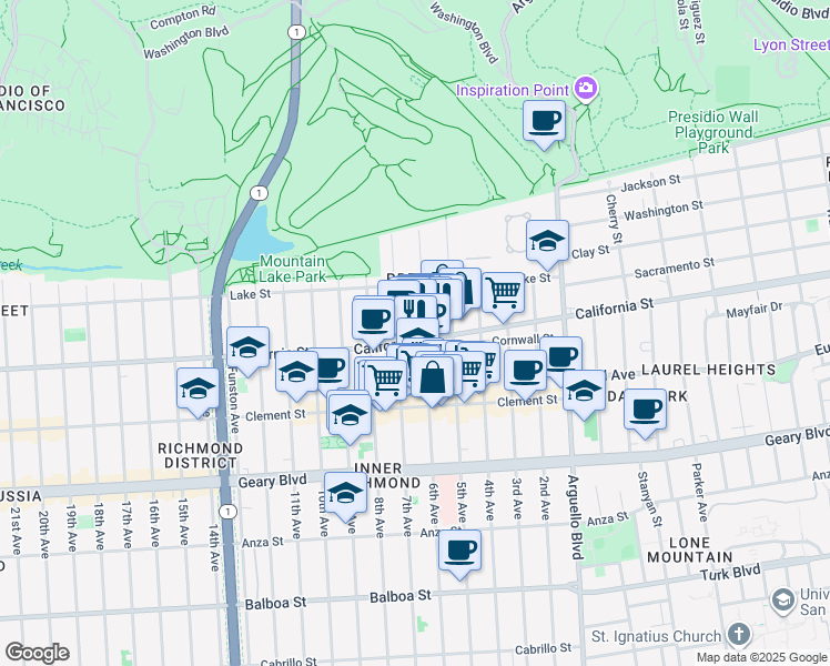 map of restaurants, bars, coffee shops, grocery stores, and more near in San Francisco
