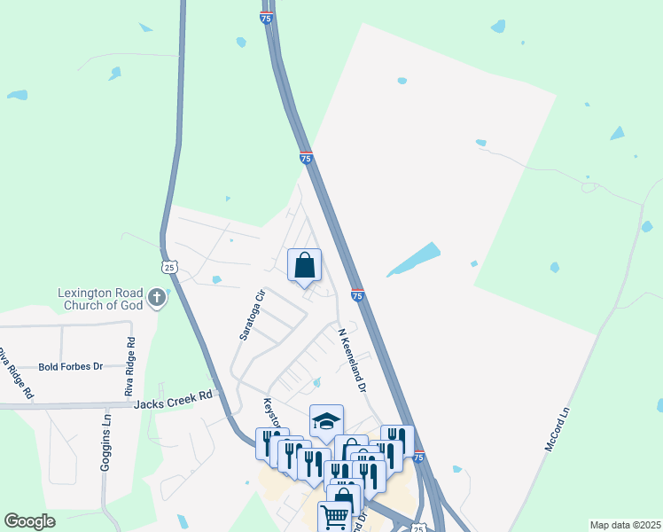 map of restaurants, bars, coffee shops, grocery stores, and more near 407 North Keeneland Drive in Richmond