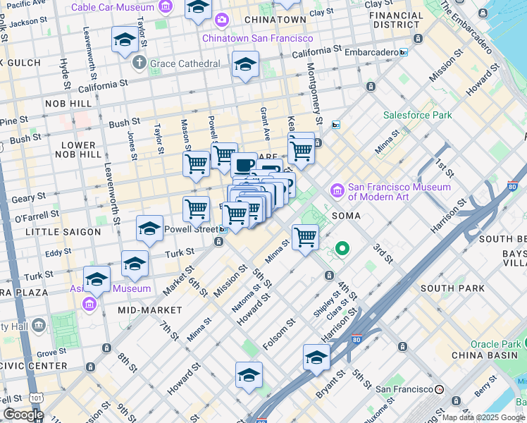map of restaurants, bars, coffee shops, grocery stores, and more near 22 4th Street in San Francisco