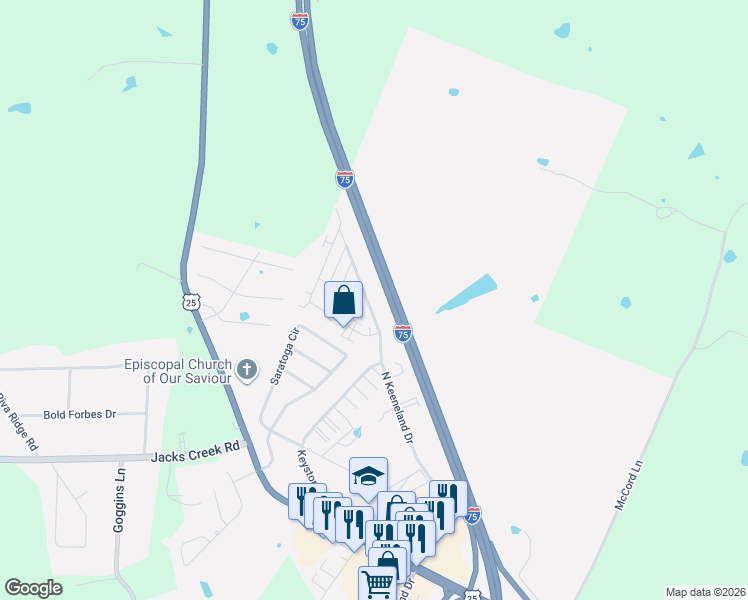 map of restaurants, bars, coffee shops, grocery stores, and more near 407 North Keeneland Drive in Richmond