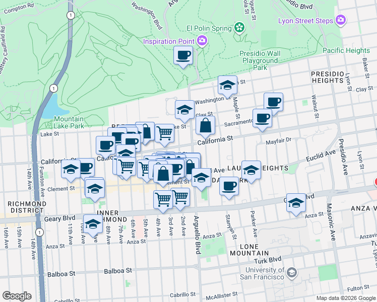 map of restaurants, bars, coffee shops, grocery stores, and more near in San Francisco