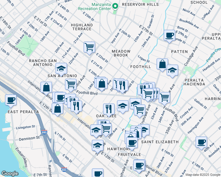 map of restaurants, bars, coffee shops, grocery stores, and more near 1937 26th Avenue in Oakland