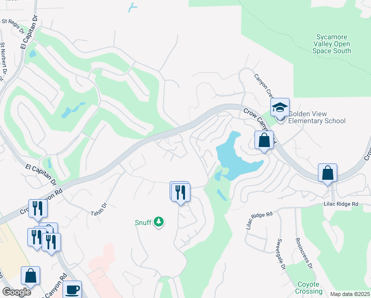 map of restaurants, bars, coffee shops, grocery stores, and more near 3745 Crow Canyon Road in San Ramon