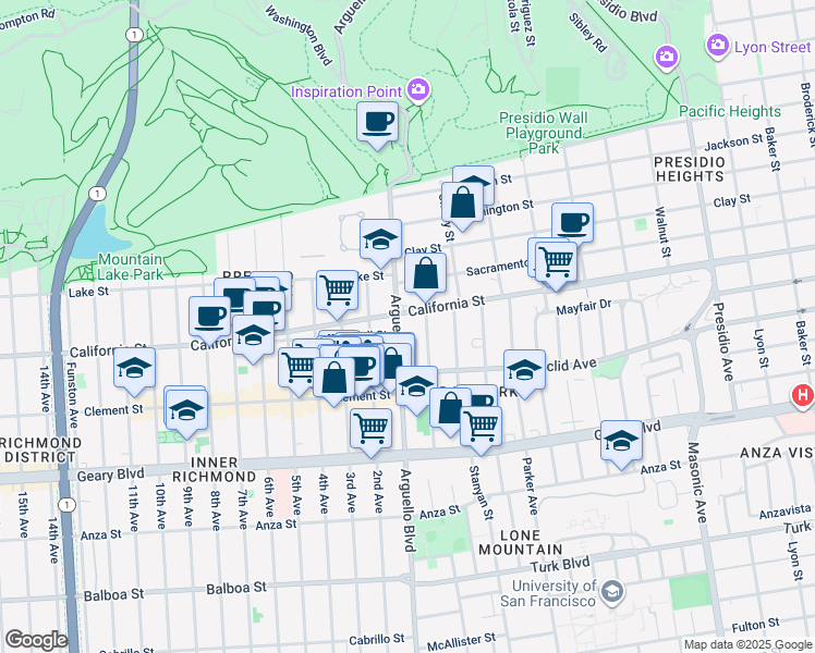 map of restaurants, bars, coffee shops, grocery stores, and more near in San Francisco