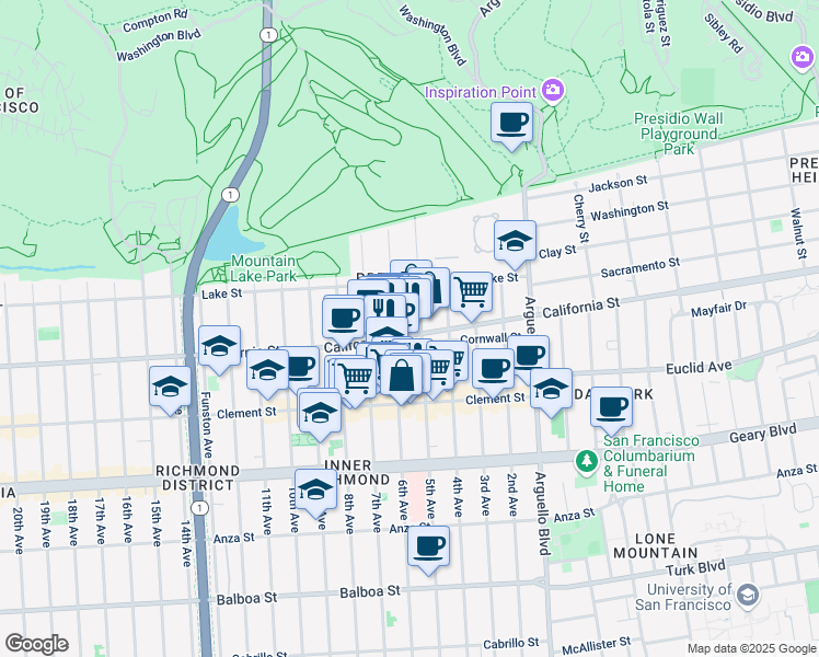 map of restaurants, bars, coffee shops, grocery stores, and more near in San Francisco