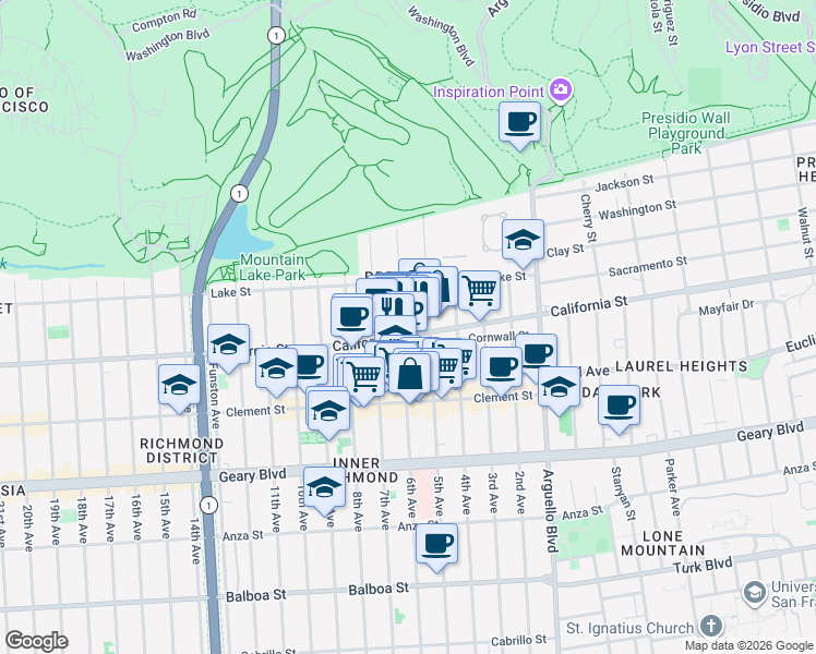 map of restaurants, bars, coffee shops, grocery stores, and more near in San Francisco
