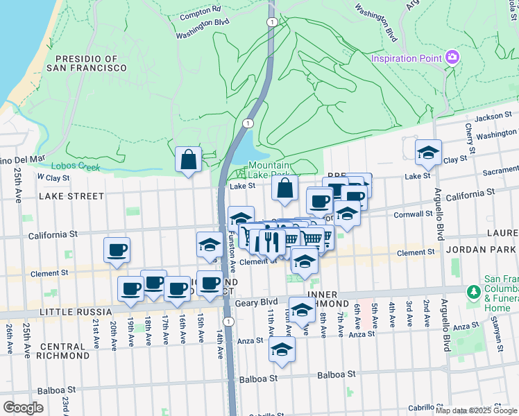 map of restaurants, bars, coffee shops, grocery stores, and more near 178 12th Avenue in San Francisco