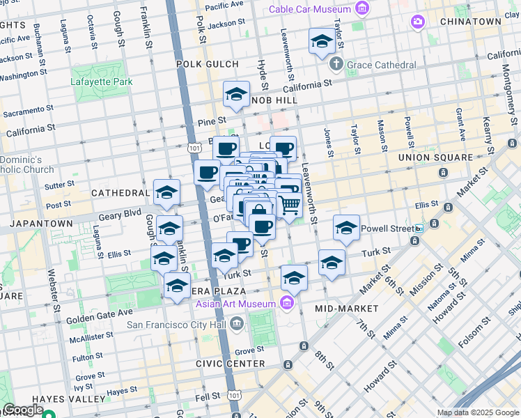 map of restaurants, bars, coffee shops, grocery stores, and more near in San Francisco