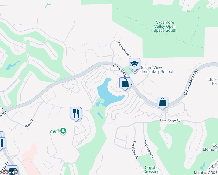 map of restaurants, bars, coffee shops, grocery stores, and more near 4059 West Lakeshore Drive in San Ramon