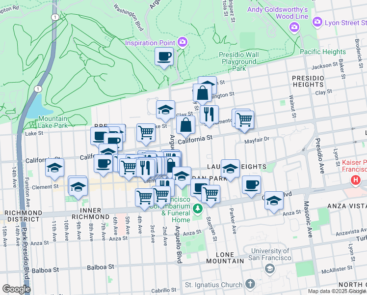 map of restaurants, bars, coffee shops, grocery stores, and more near in San Francisco