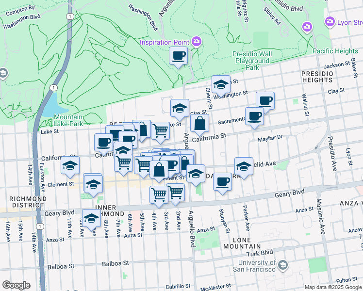 map of restaurants, bars, coffee shops, grocery stores, and more near in San Francisco