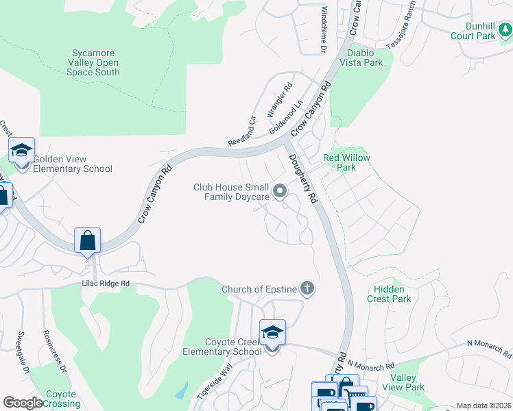 map of restaurants, bars, coffee shops, grocery stores, and more near 914 Cloverberry Way in San Ramon