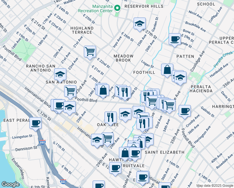map of restaurants, bars, coffee shops, grocery stores, and more near 2003 27th Avenue in Oakland