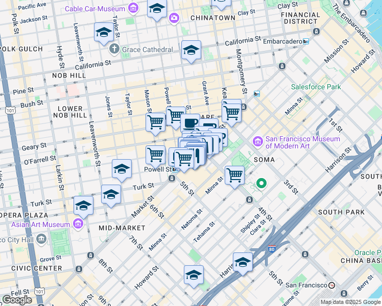 map of restaurants, bars, coffee shops, grocery stores, and more near in San Francisco